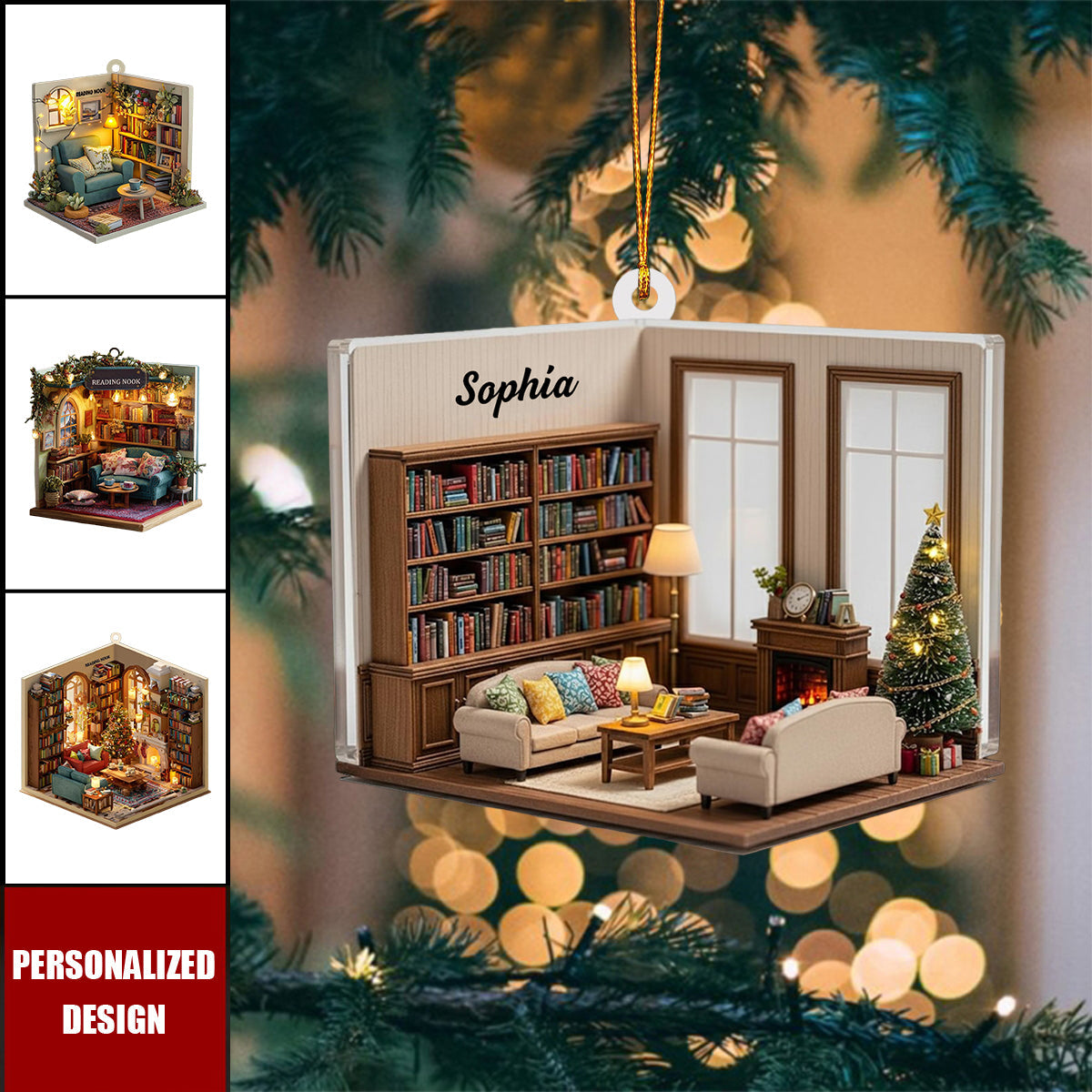 Personalized Reading Room Christmas Ornament-Gift For Book Lovers