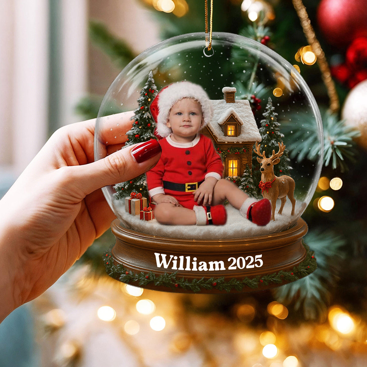 Celebrate Your Baby's First Christmas With Santa Suit And Reindeer, Personalized Acrylic Ornament