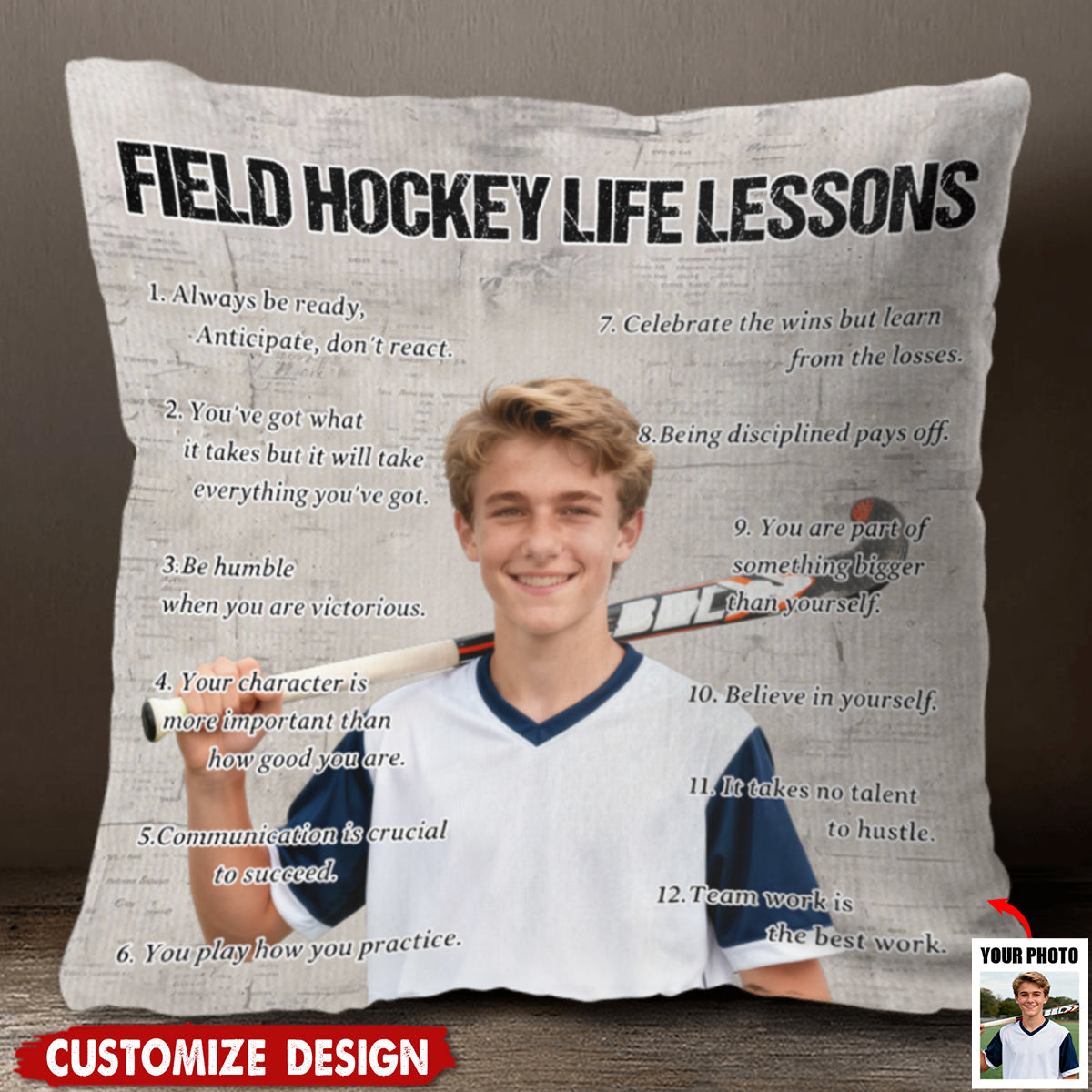 Personalized Field Hockey Life Lessons Upload Photo Pillow-Gift For Field Hockey Lovers