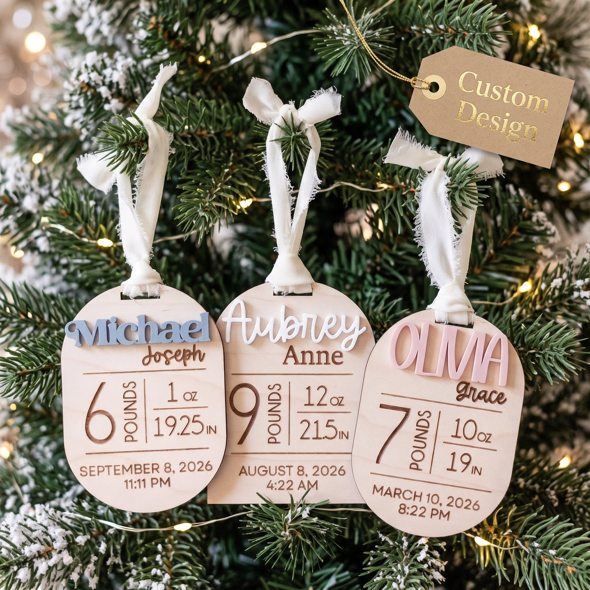 Personalized Baby Birth Stats 2-Layer Ornament - Gift For New Born Baby