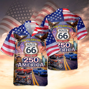 Celebrate 100 Years of Road Route 66 and America 250th Anniversary Custom Car Photo Hawaiian Shirt