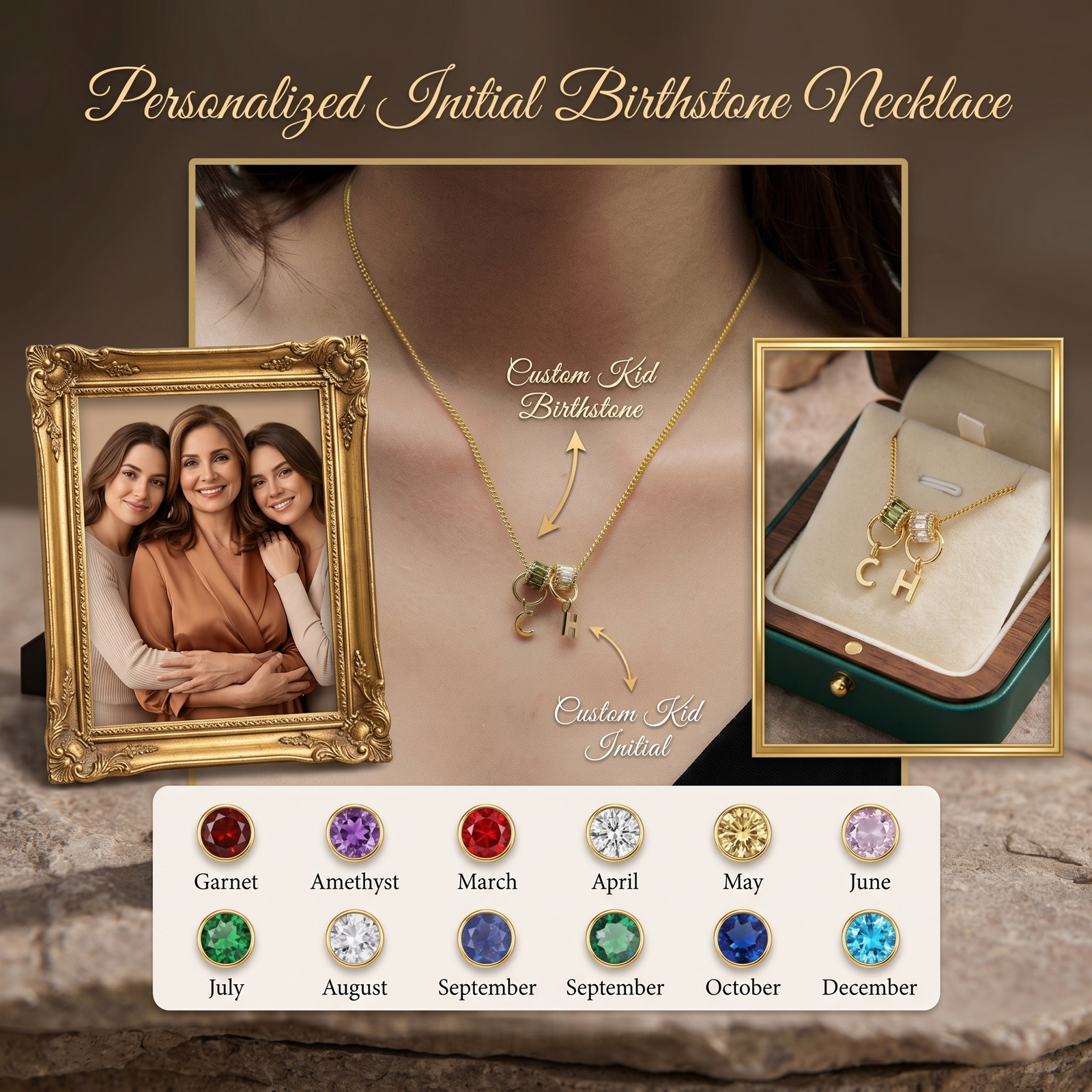 Personalized  Initial Birthstone Necklace-Mothers Day Gift