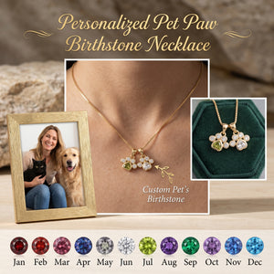 Personalized Heart Paw Birthstone Necklace - Gift For Dog Cat Lovers