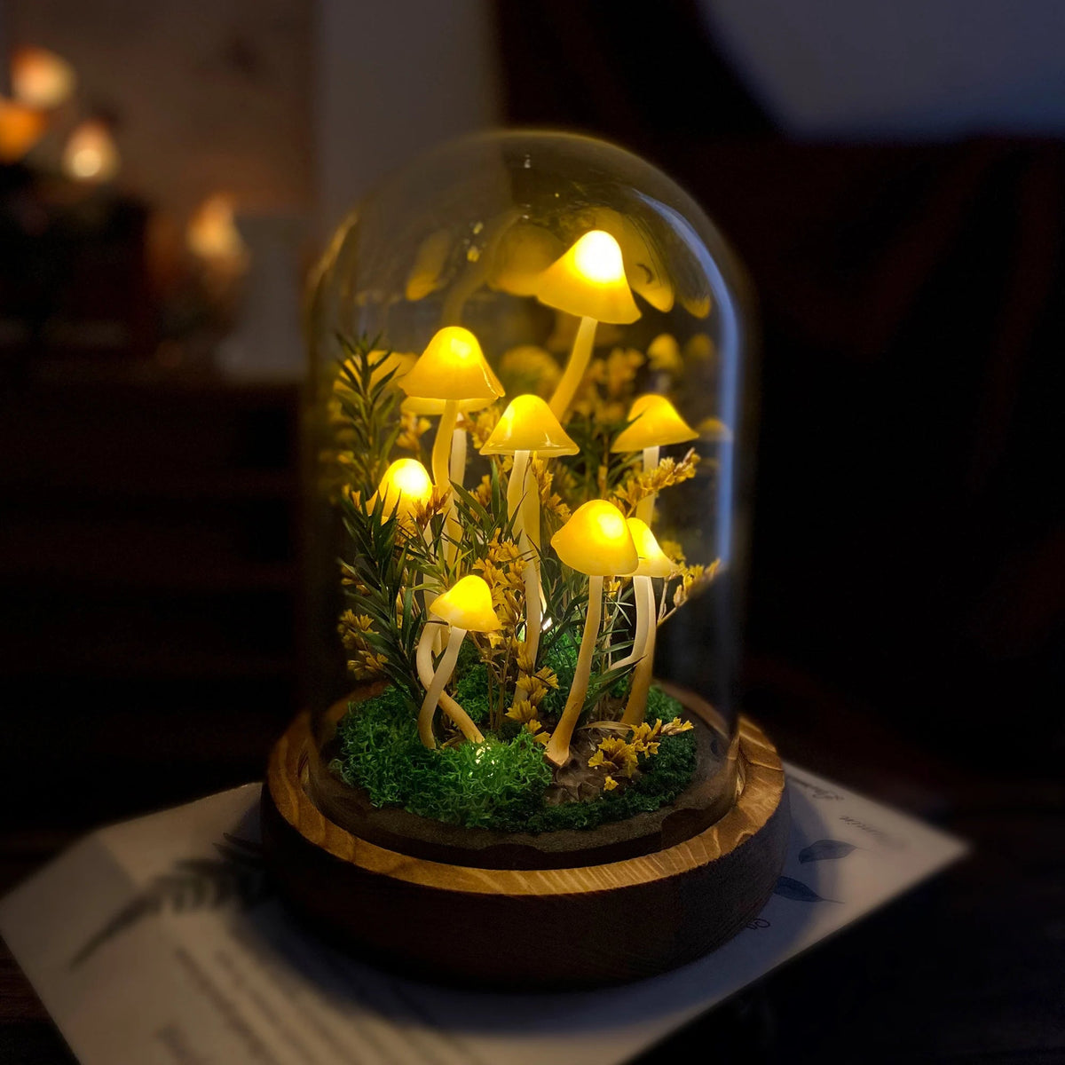 Enchanted Forest Yellow Mushroom Lamp-Fairy Tale Decor for Home