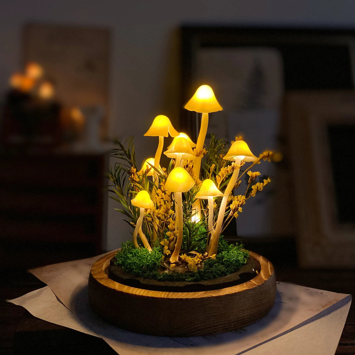 Enchanted Forest Yellow Mushroom Lamp-Fairy Tale Decor for Home