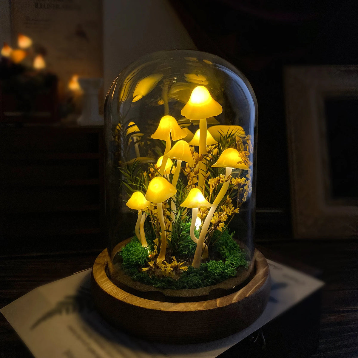 Enchanted Forest Yellow Mushroom Lamp-Fairy Tale Decor for Home