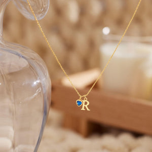 Initial Heart Birthstone Necklace - Birthday & Mothers Day Gift