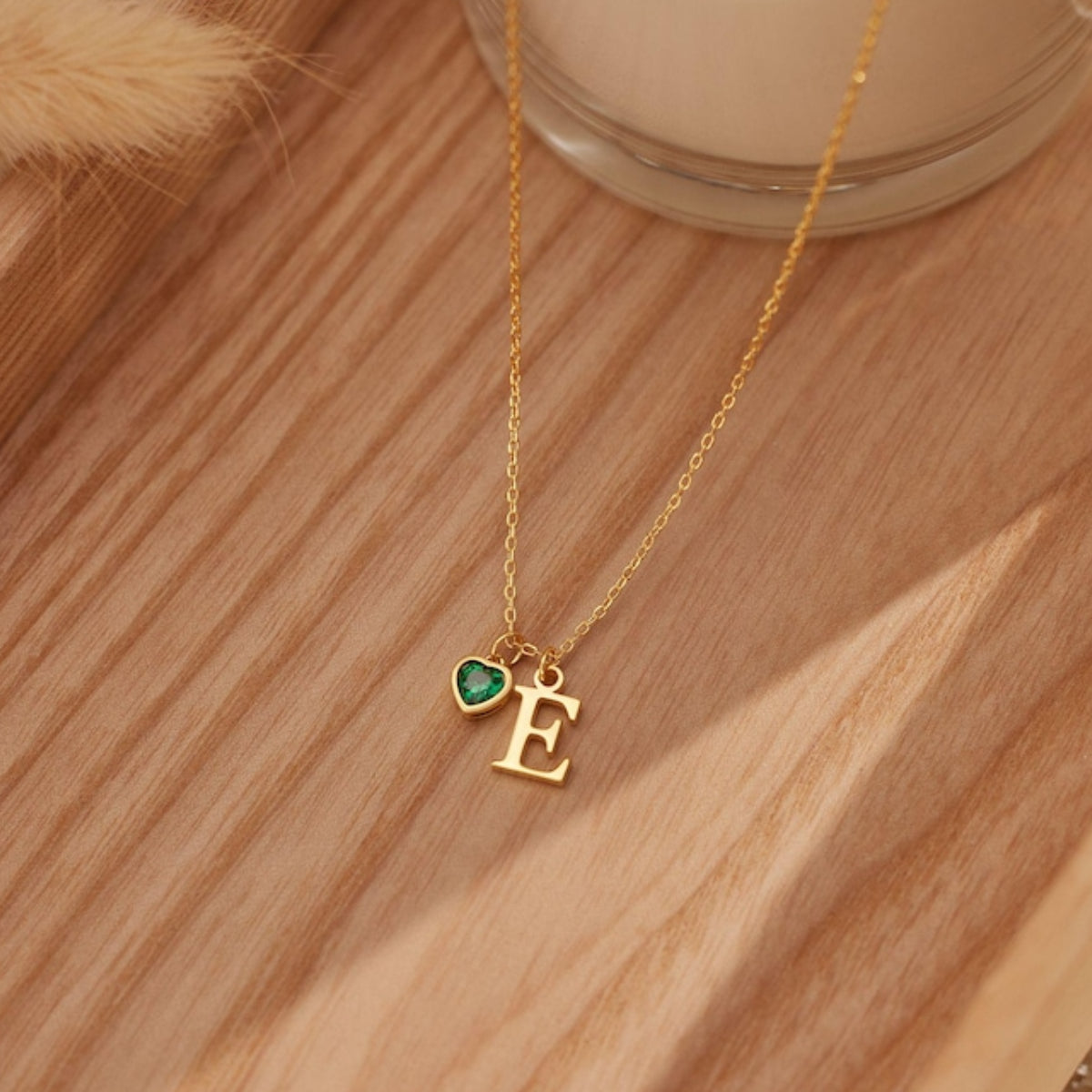 Initial Heart Birthstone Necklace - Birthday & Mothers Day Gift