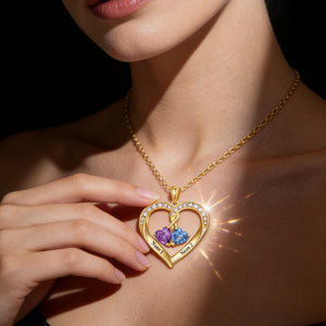Personalized Birthstone Heart Necklaces-Mothers Day Gifts for Mom Wife Her
