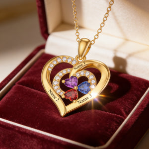 Personalized Birthstone Heart Necklaces-Mothers Day Gifts for Mom Wife Her