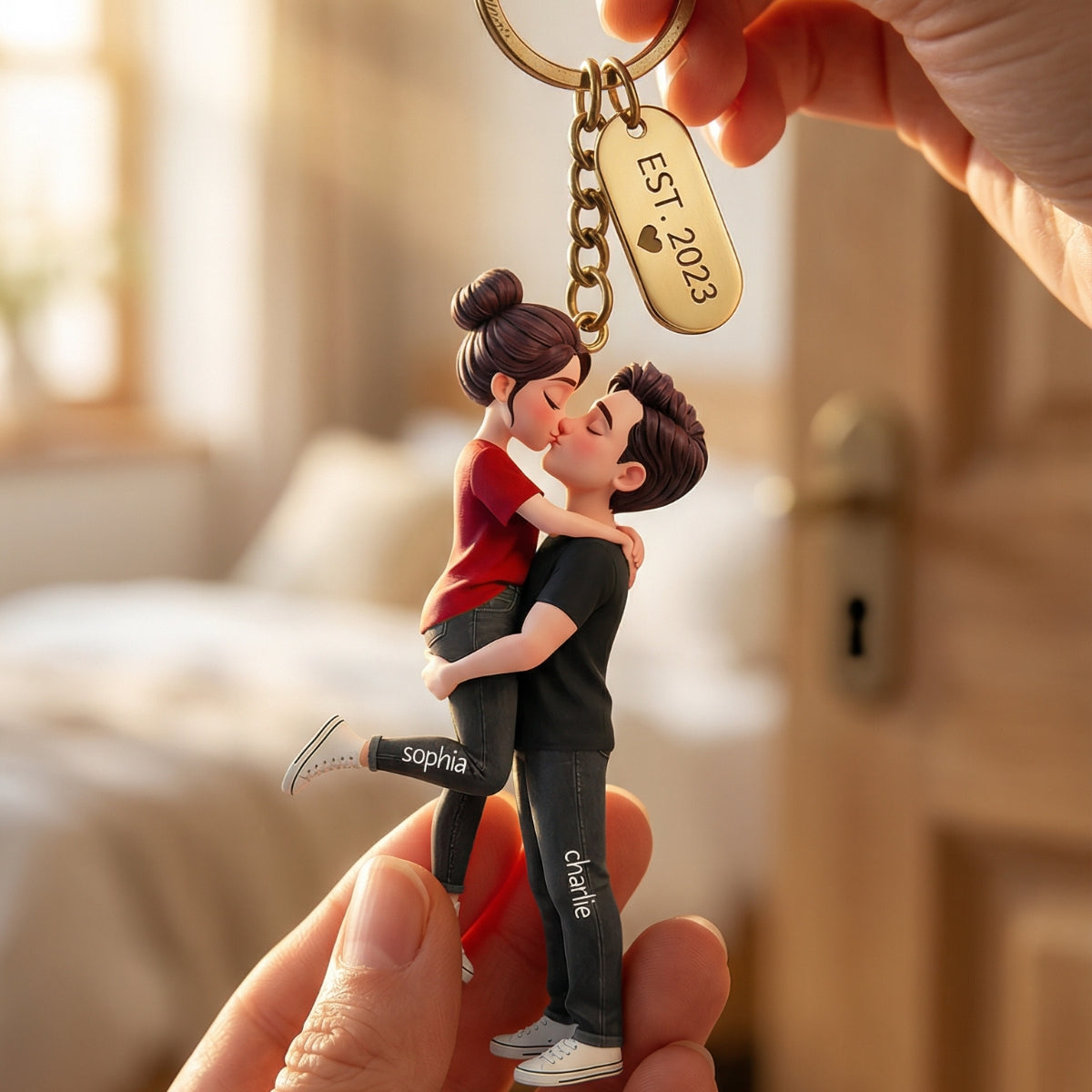 Personalized Cartoon Romantic Couple Keychain - Gift for Couple