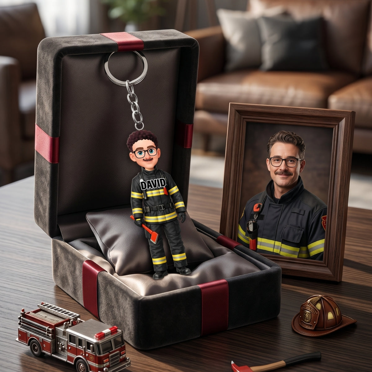 Proud American Firefighter Dad-Personalized keychain-Father's Day Gift For Dad
