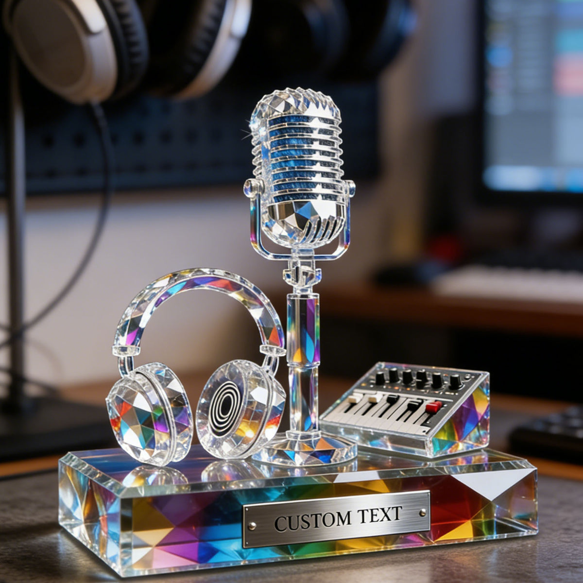 Personalized Stained Glass Microphone And Headphone Acrylic Plaque