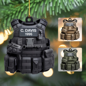Personalized Tactical Vest Ornament with Name & Number – Custom Christmas Tree Decoration – Gift for Military, Police, Security Forces