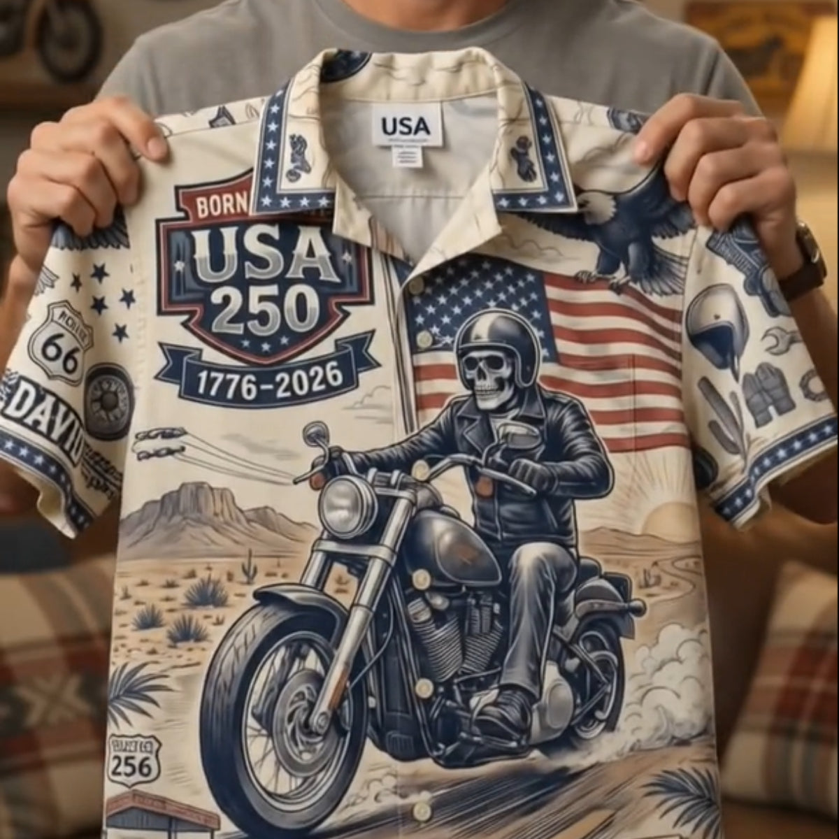 250 USA Biker Hawaiian Shirt - Personalized Gifts