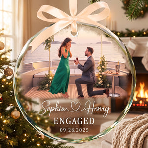 Customize Photo Engagement Ornament: First Christmas Engaged Keepsake, Custom Engagement Gifts, Xmas Gift Couple