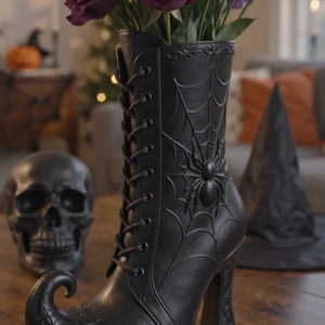 Halloween Witch Boot Vase, 3D Printed Spider Web Decor