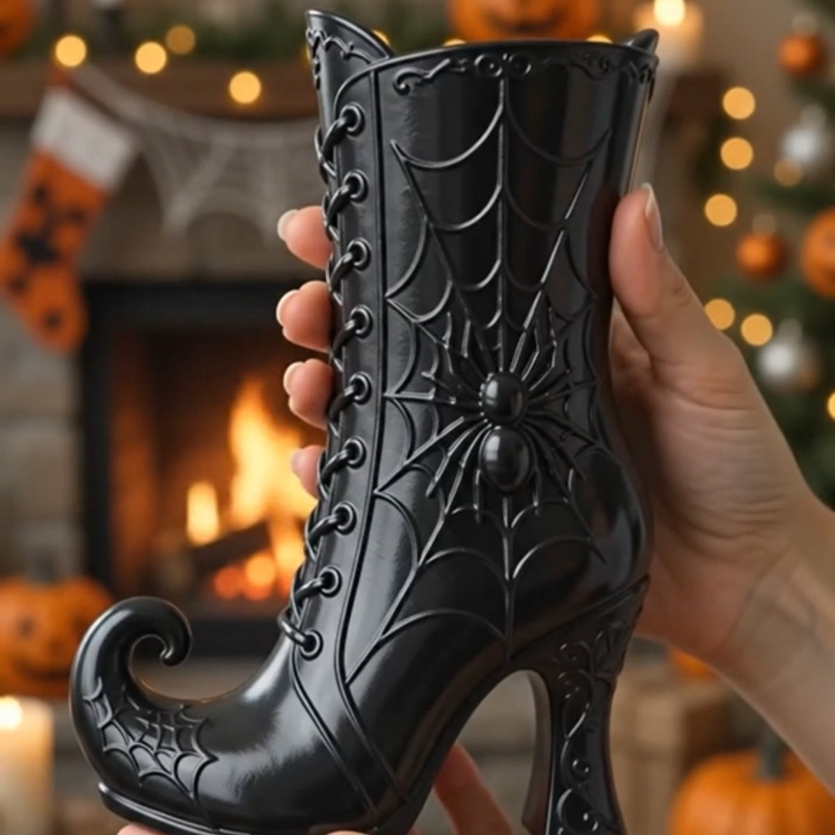 Halloween Witch Boot Vase, 3D Printed Spider Web Decor
