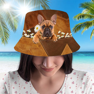 French Bulldog Holding Daisy Bucket Hat