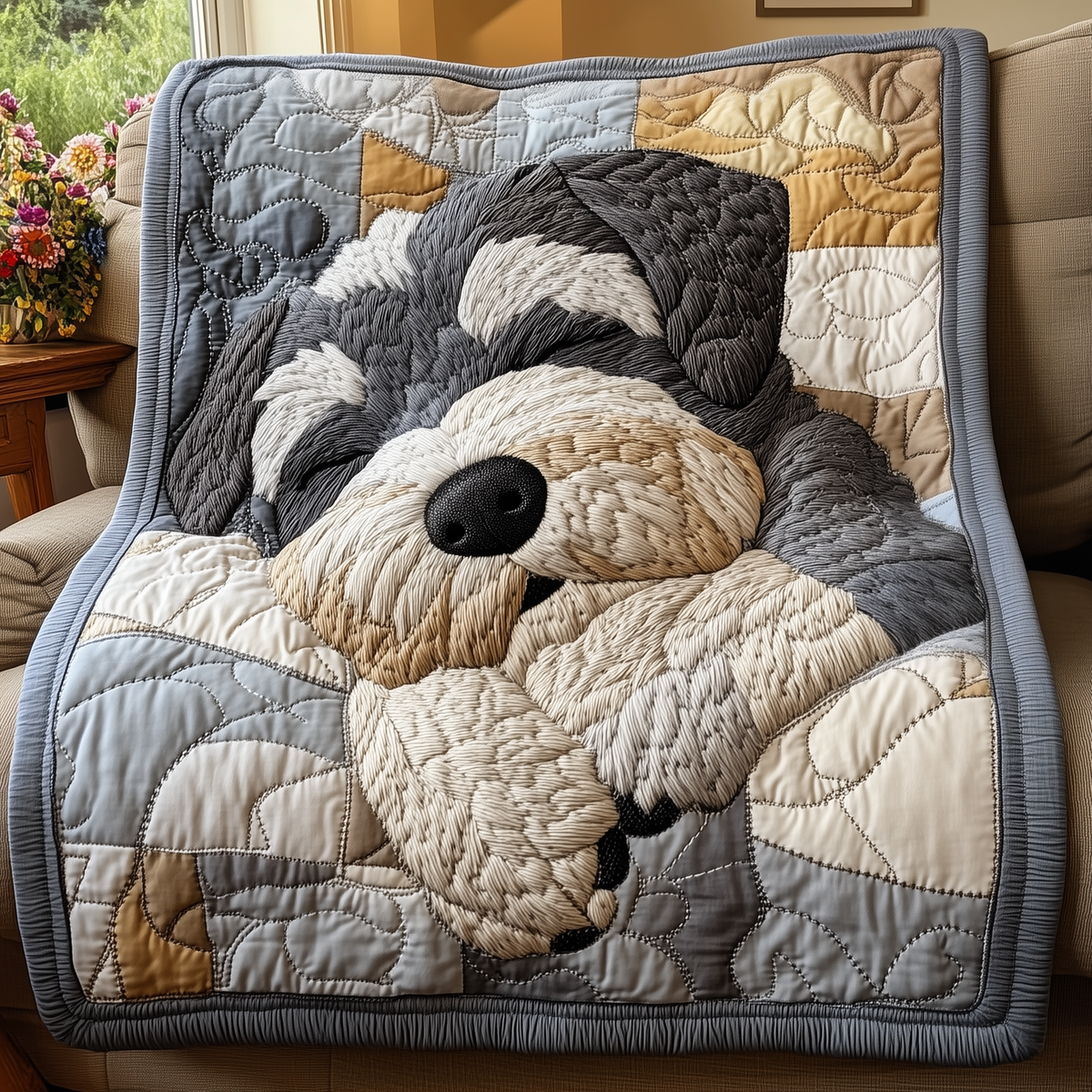 Restful Schnauzer Quilted Blanket