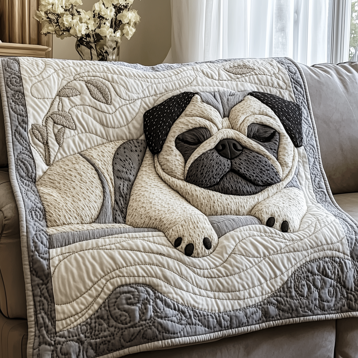 Sleepy Pug Quilted Blanket