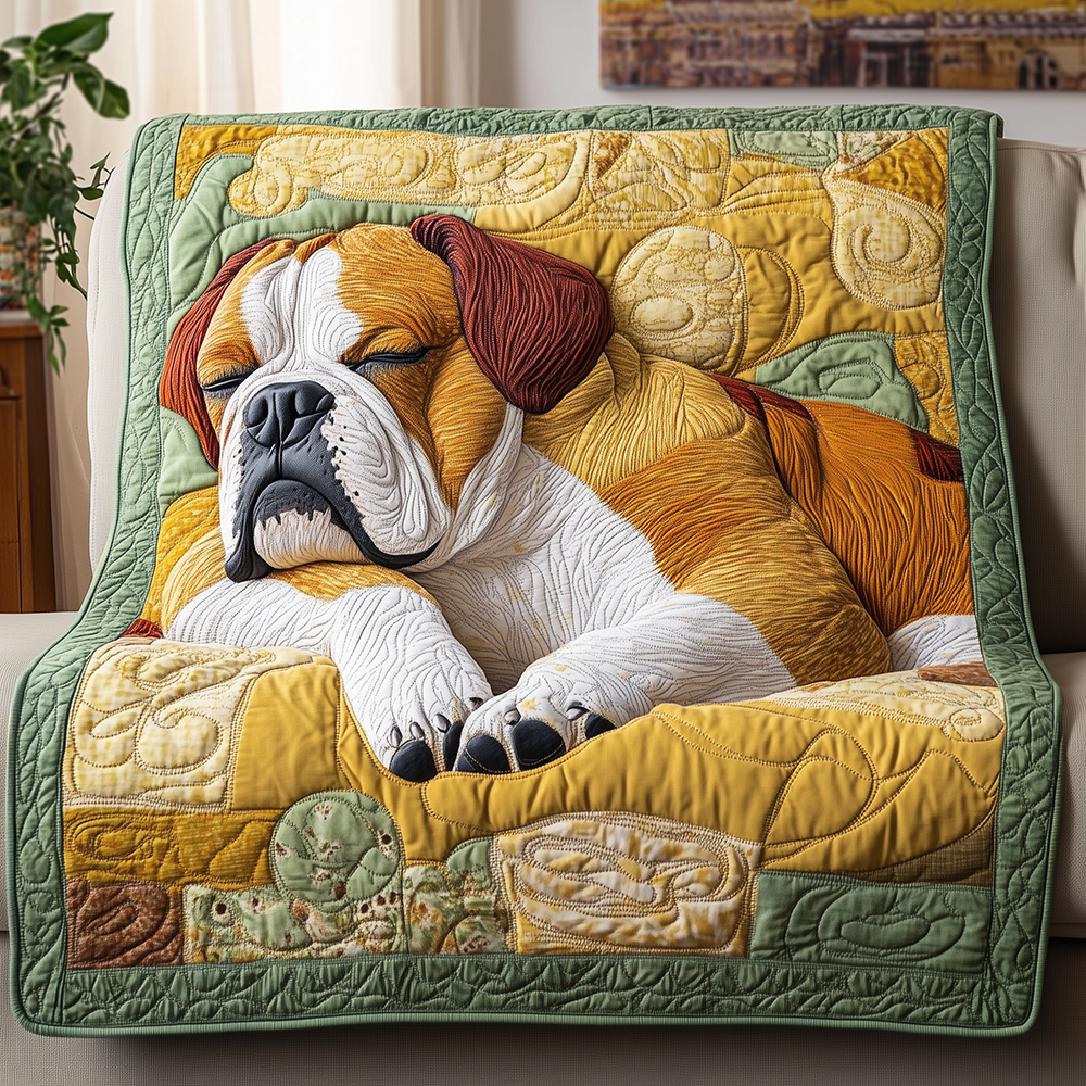 Sleepy Boxer Dog Quilted Blanket