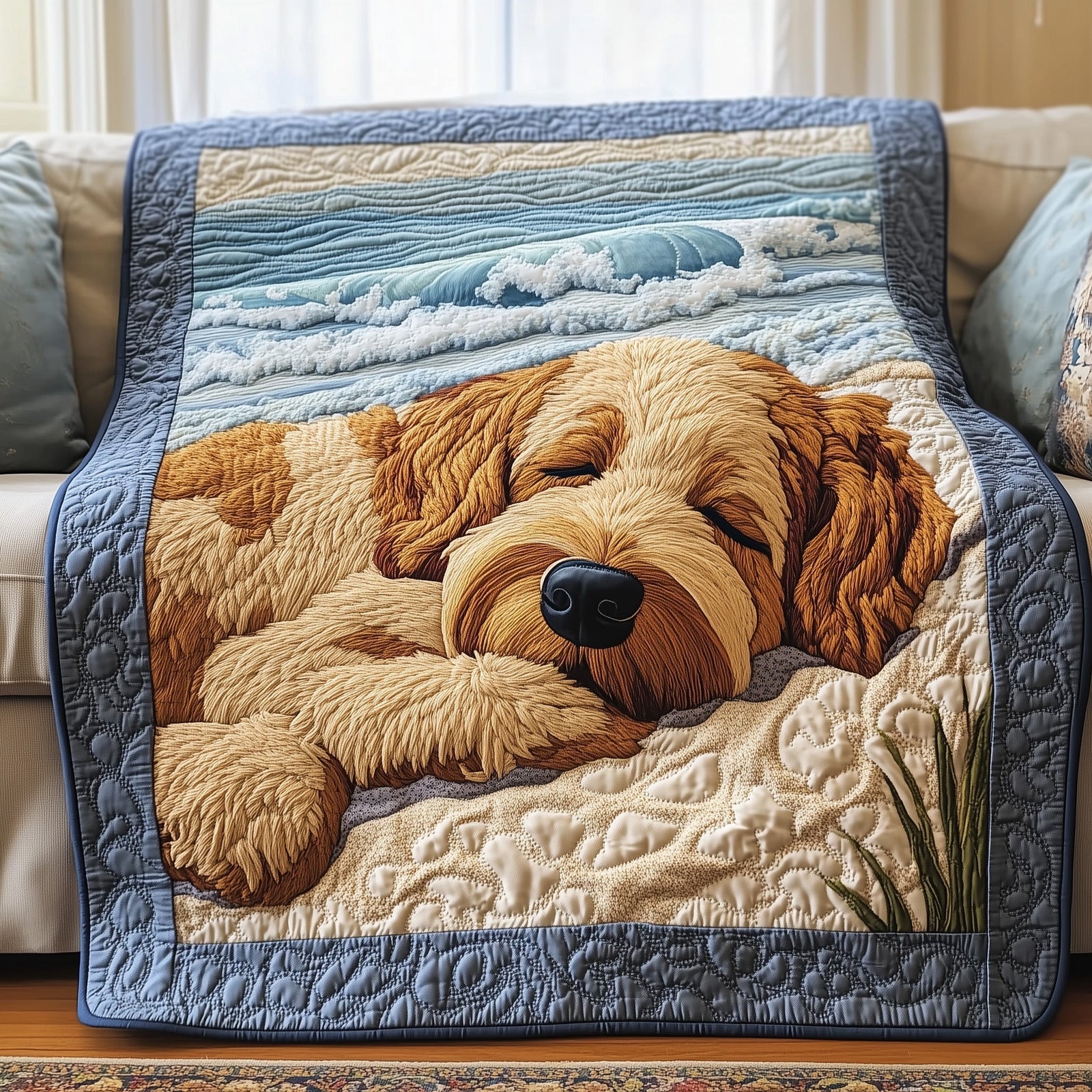Sleeping Goldendoodle03 Quilted Blanket