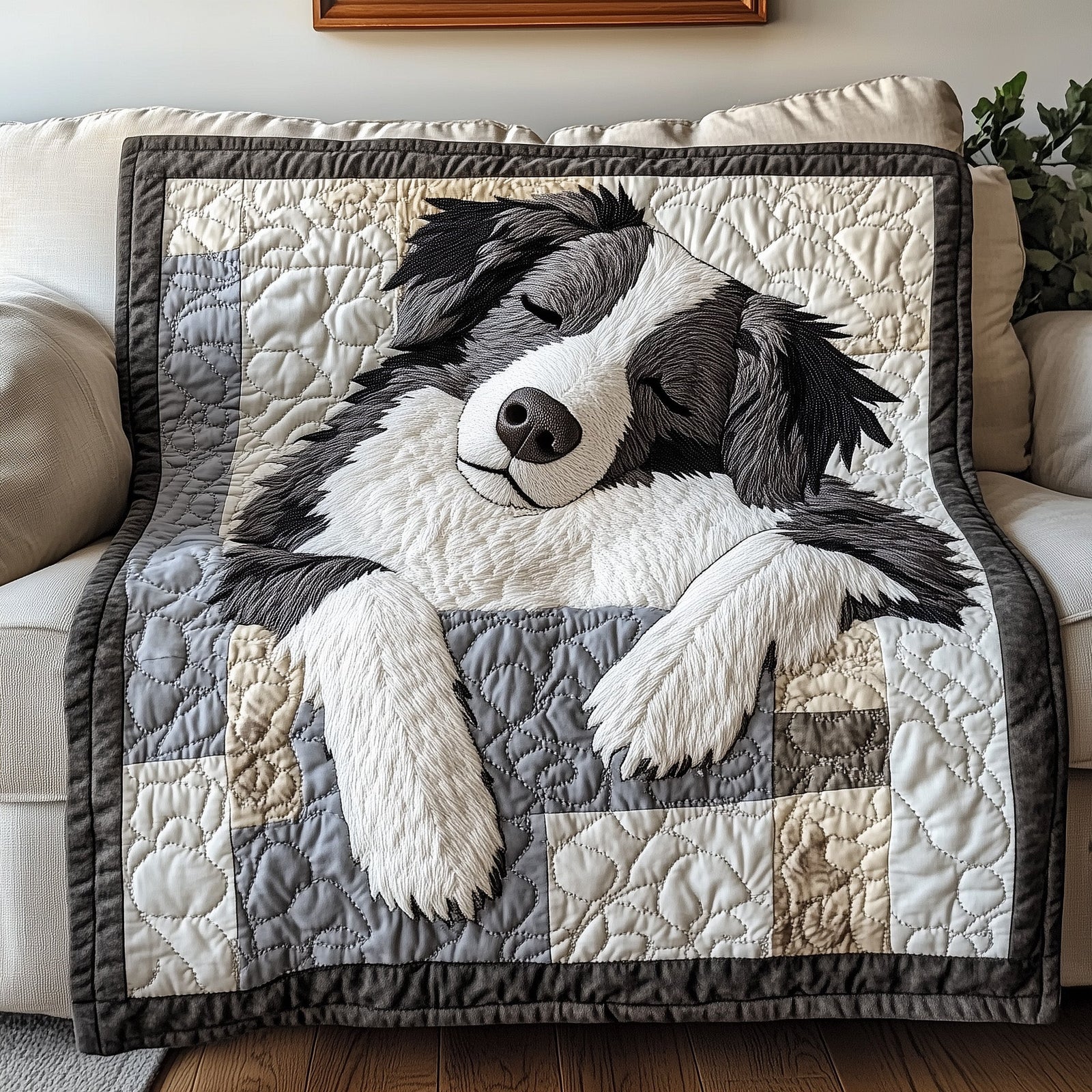 Sleepy Border Collie Quilted Blanket