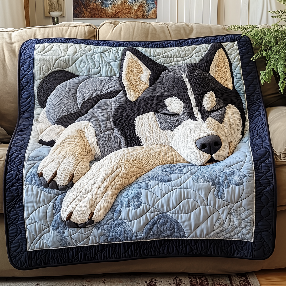 Sleepy Husky02 Quilted Blanket