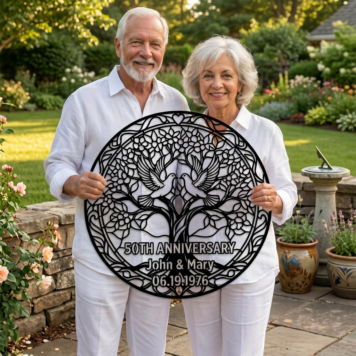 Personalized Anniversary Metal Sign, Tree of Life Love Birds Wall Art, Custom Couple Gift