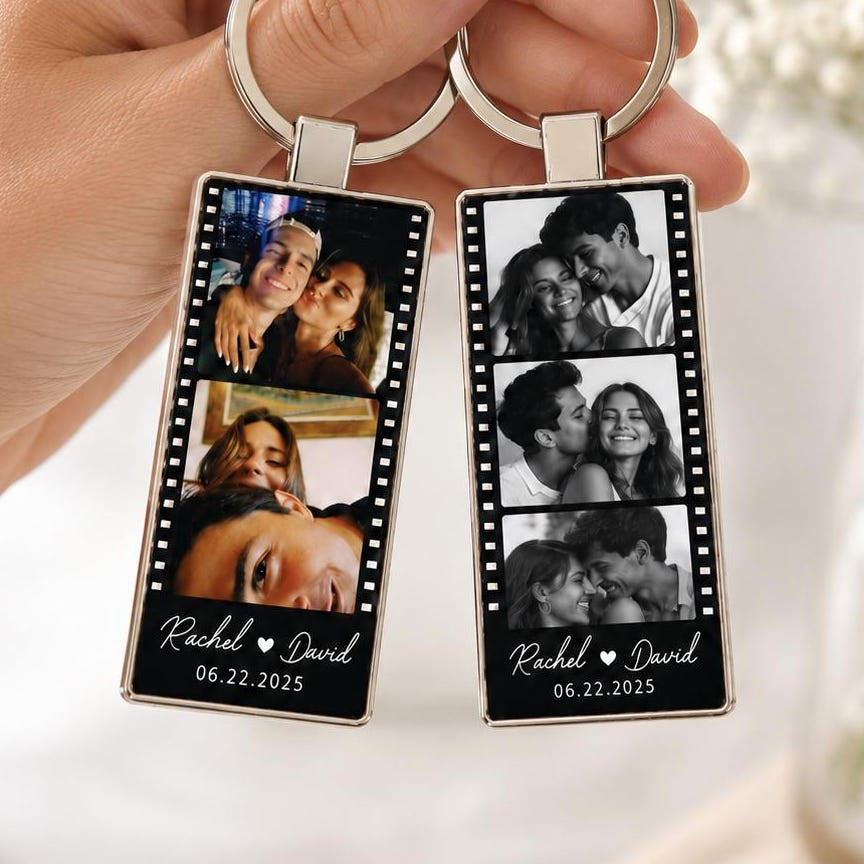 Personalized Film Strip Photo Keychain Photo Booth Custom Metal Keychain Couples Gift Anniversary for Him Her Boyfriend Girlfriend