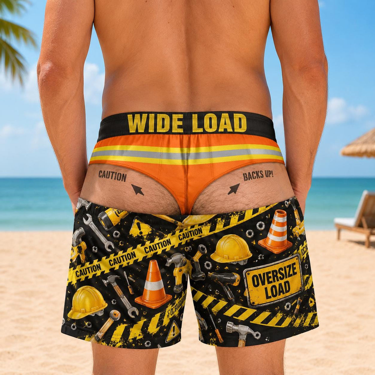 Custom Construction Beach Shorts, Summer Beach Outfit Fun Gift