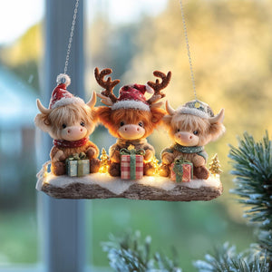 Highland Cow Christmas Window Suncather Ornament