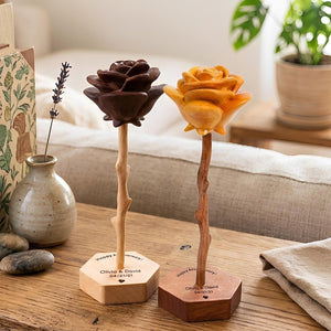 Hand-carved wooden roses – Personalized Engraved Base