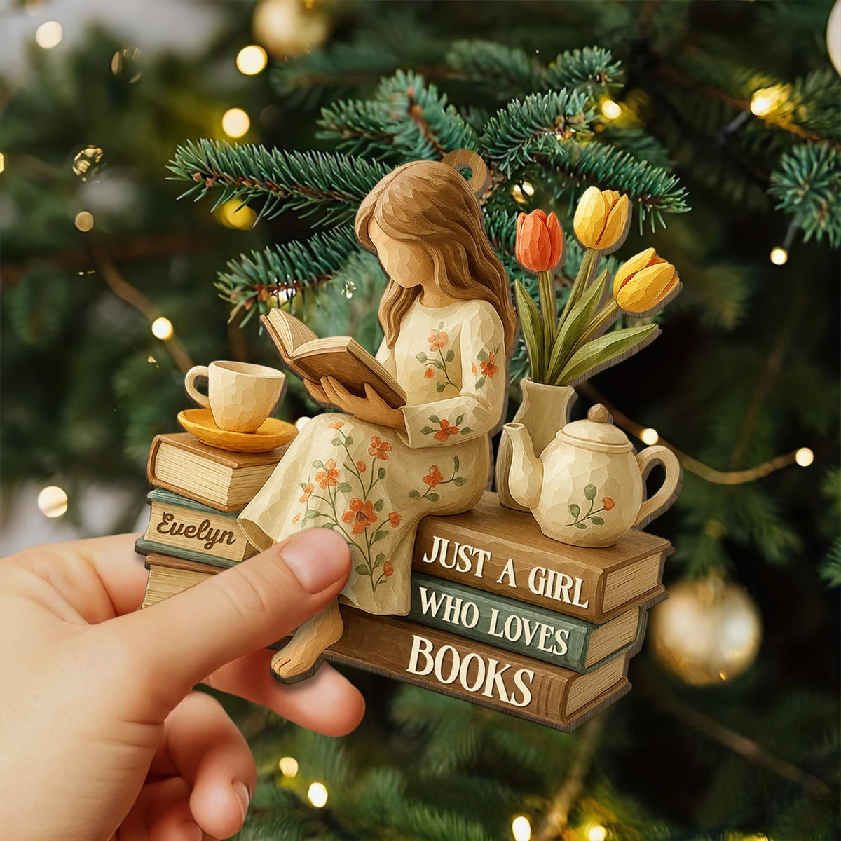 Personalized Just A Girl Who Loves Books 2D Flat Ornament, Reading Gift For Book Lover