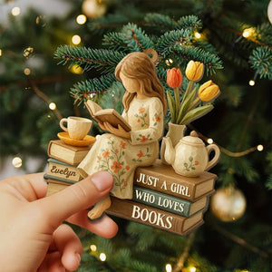 Personalized Just A Girl Who Loves Books 2D Flat Ornament, Reading Gift For Book Lover