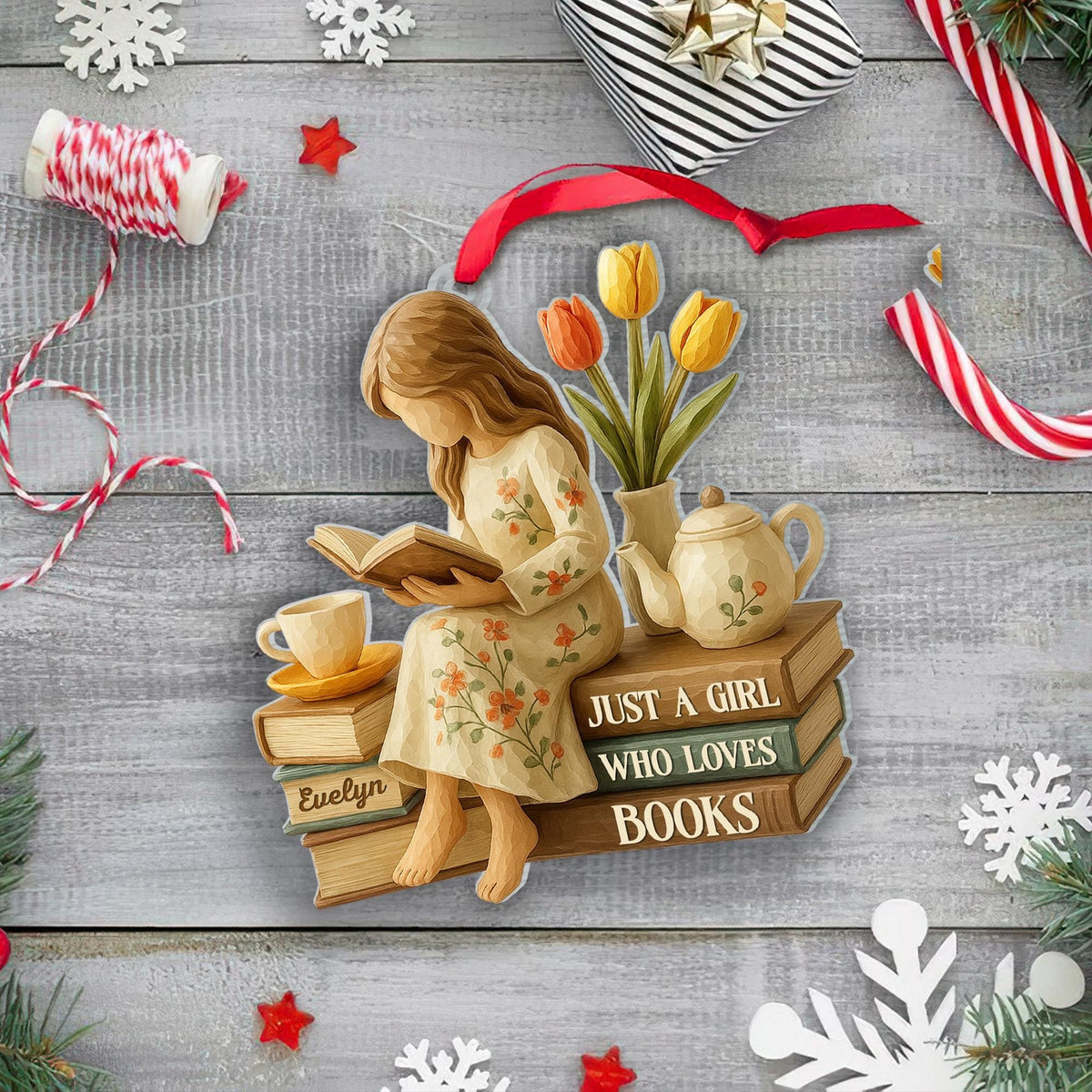 Personalized Just A Girl Who Loves Books 2D Flat Ornament, Reading Gift For Book Lover