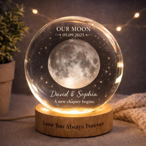 Our Special Day Moon - Personalized Moon Phase Crystal Ball Night Light - Anniversary Gift For Couple