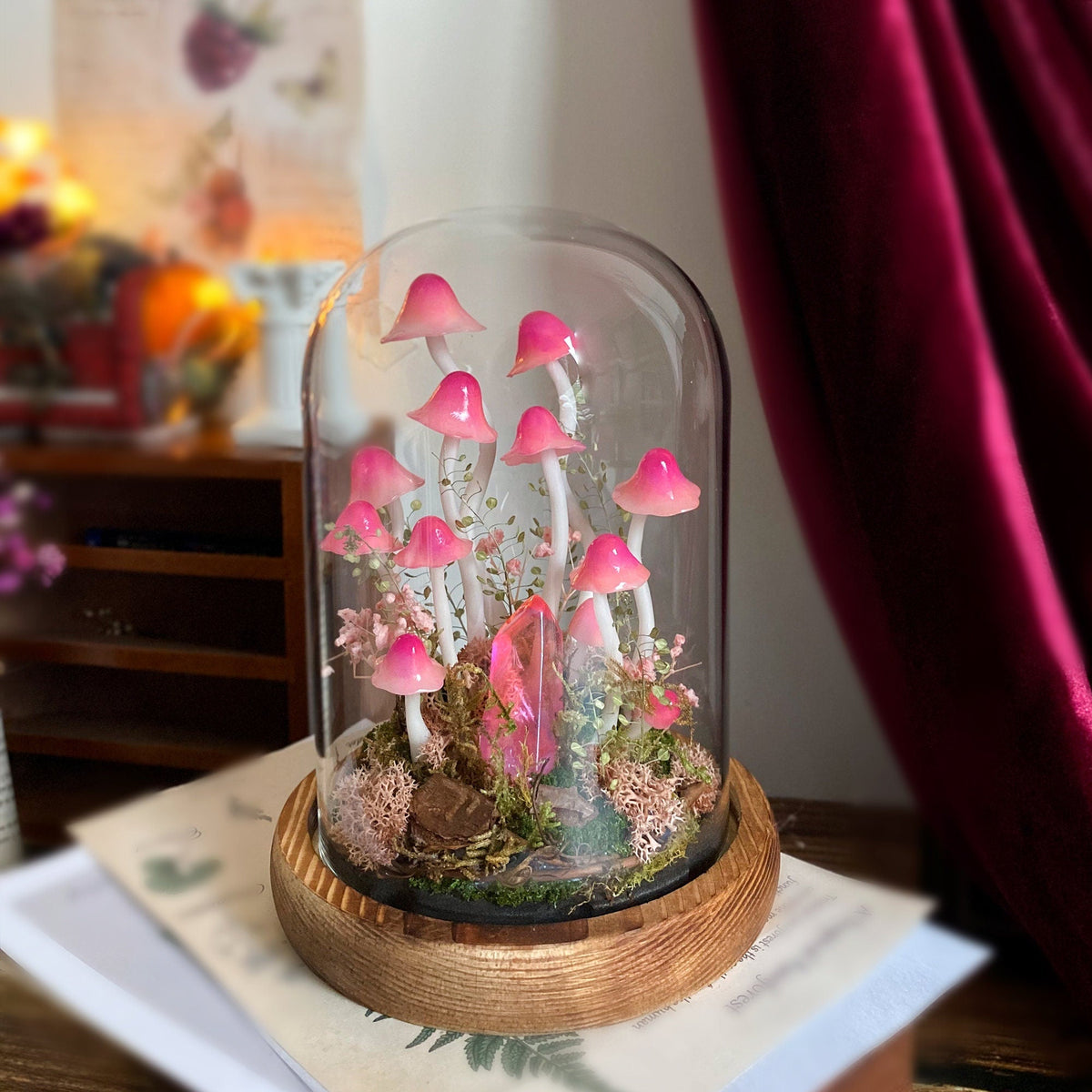 Enchanted Forest Pink Mushroom Handmade Night Light-Fairy Tale Decor for Home