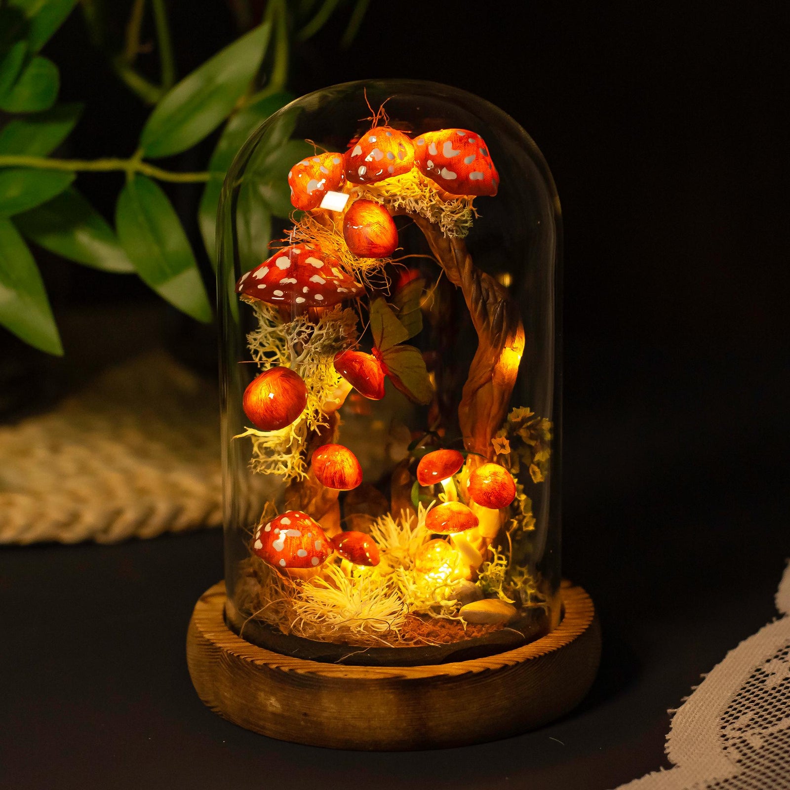 Enchanted Red Mushroom with White Dots Handmade Night Light-Cozy Home decor