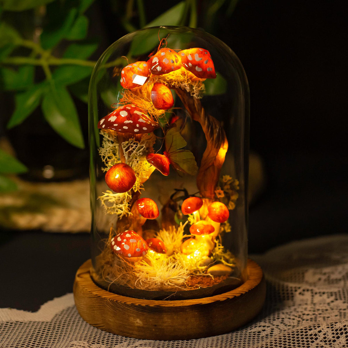 Enchanted Red Mushroom with White Dots Handmade Night Light-Cozy Home decor