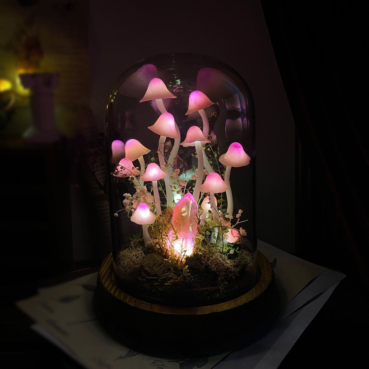 Enchanted Forest Pink Mushroom Handmade Night Light-Fairy Tale Decor for Home