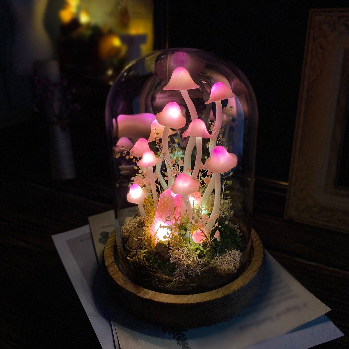 Enchanted Forest Pink Mushroom Handmade Night Light-Fairy Tale Decor for Home