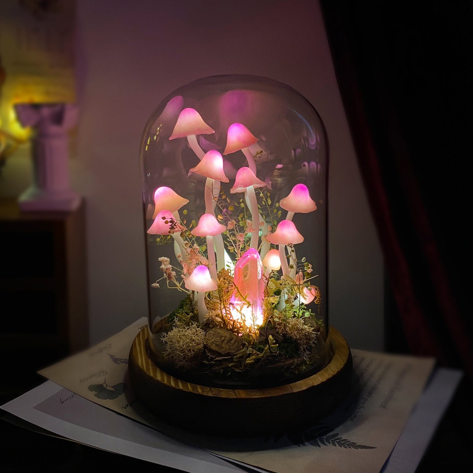 Enchanted Forest Pink Mushroom Handmade Night Light-Fairy Tale Decor for Home