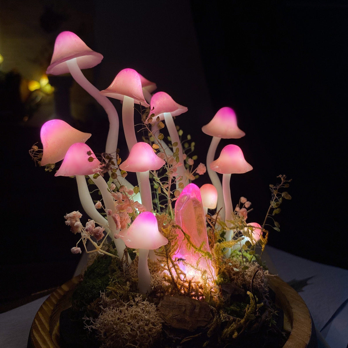 Enchanted Forest Pink Mushroom Handmade Night Light-Fairy Tale Decor for Home