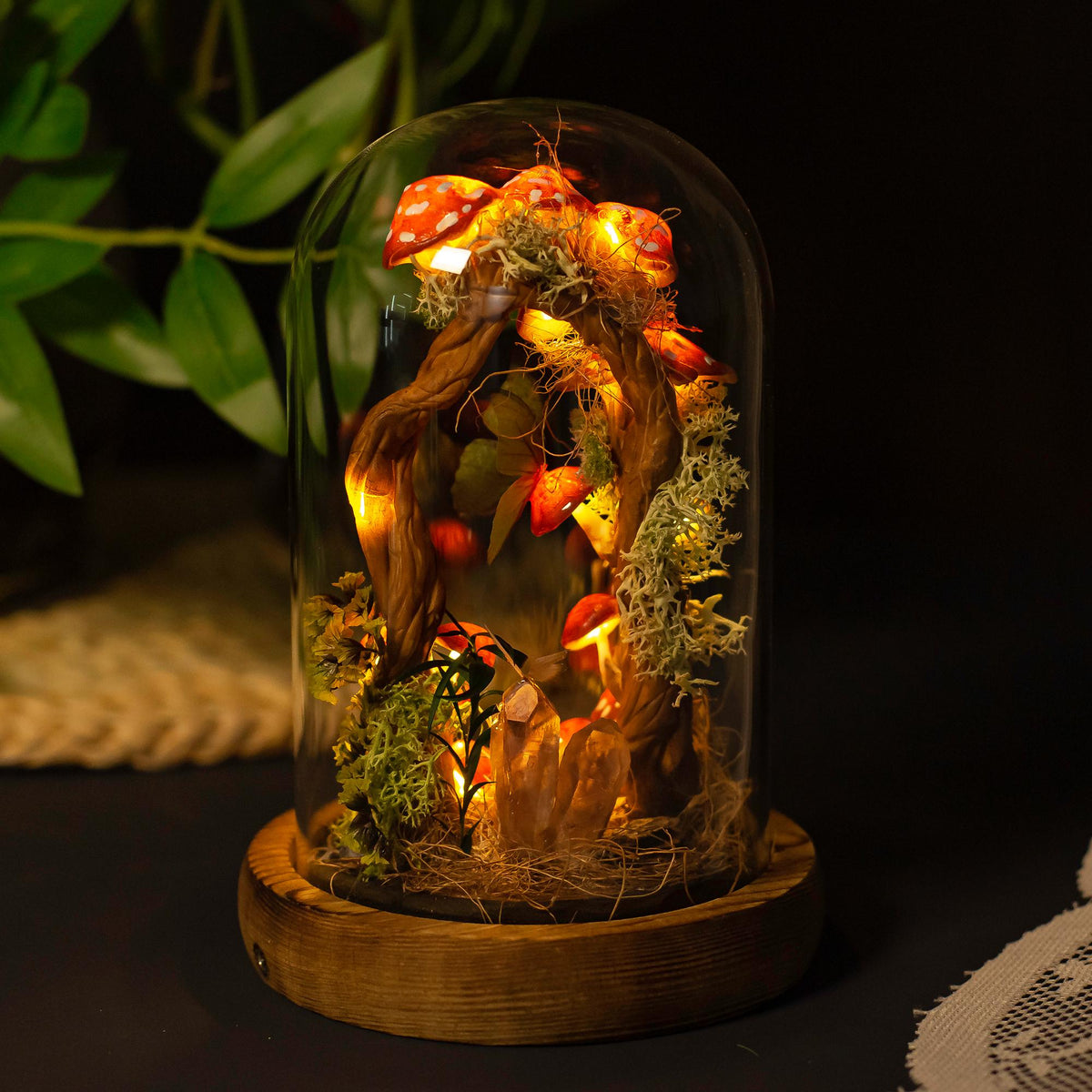 Enchanted Red Mushroom with White Dots Handmade Night Light-Cozy Home decor