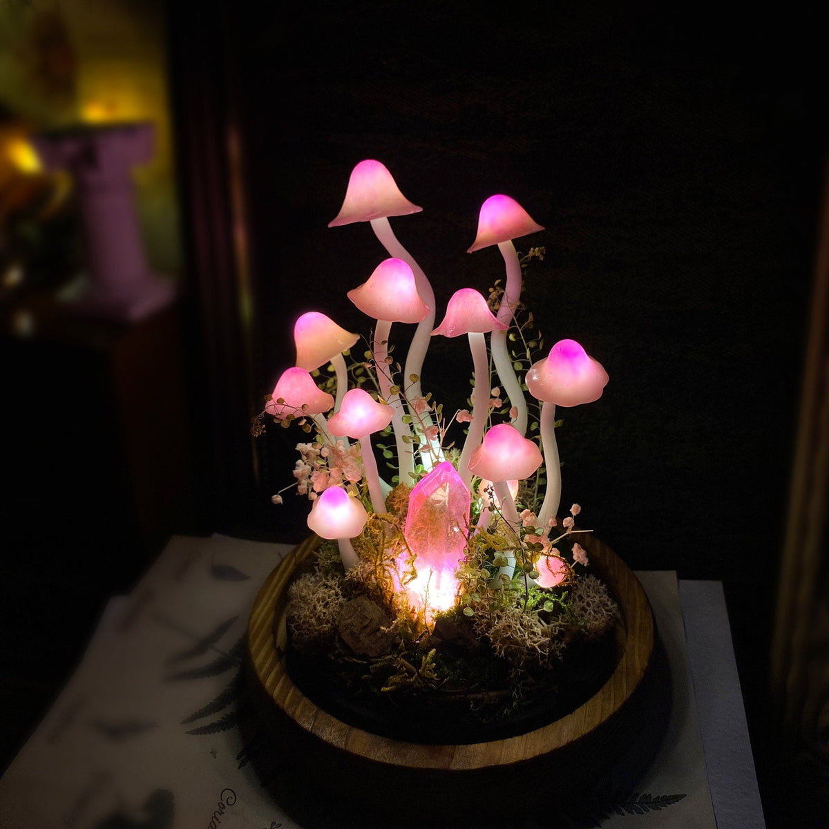 Enchanted Forest Pink Mushroom Handmade Night Light-Fairy Tale Decor for Home