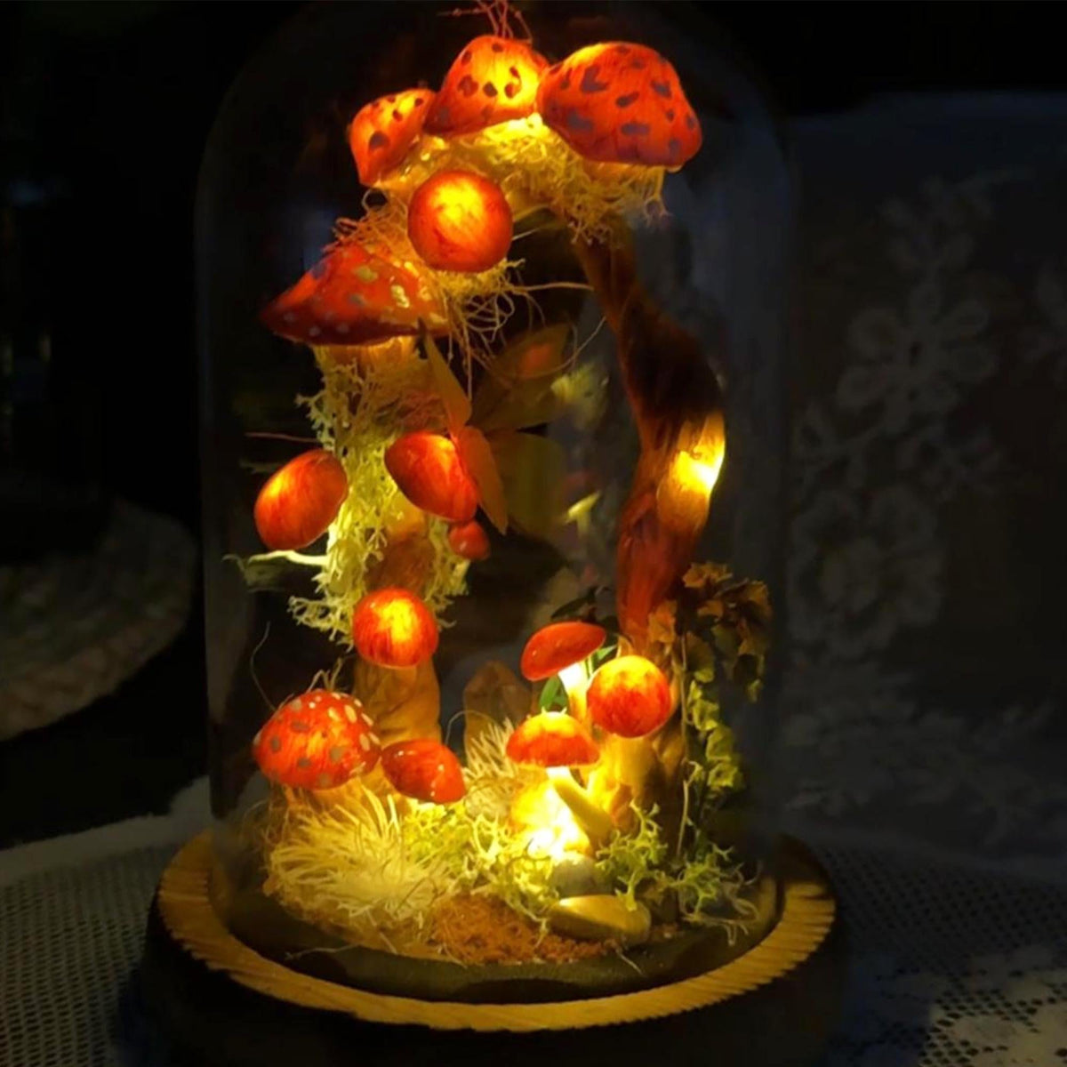 Enchanted Red Mushroom with White Dots Handmade Night Light-Cozy Home decor