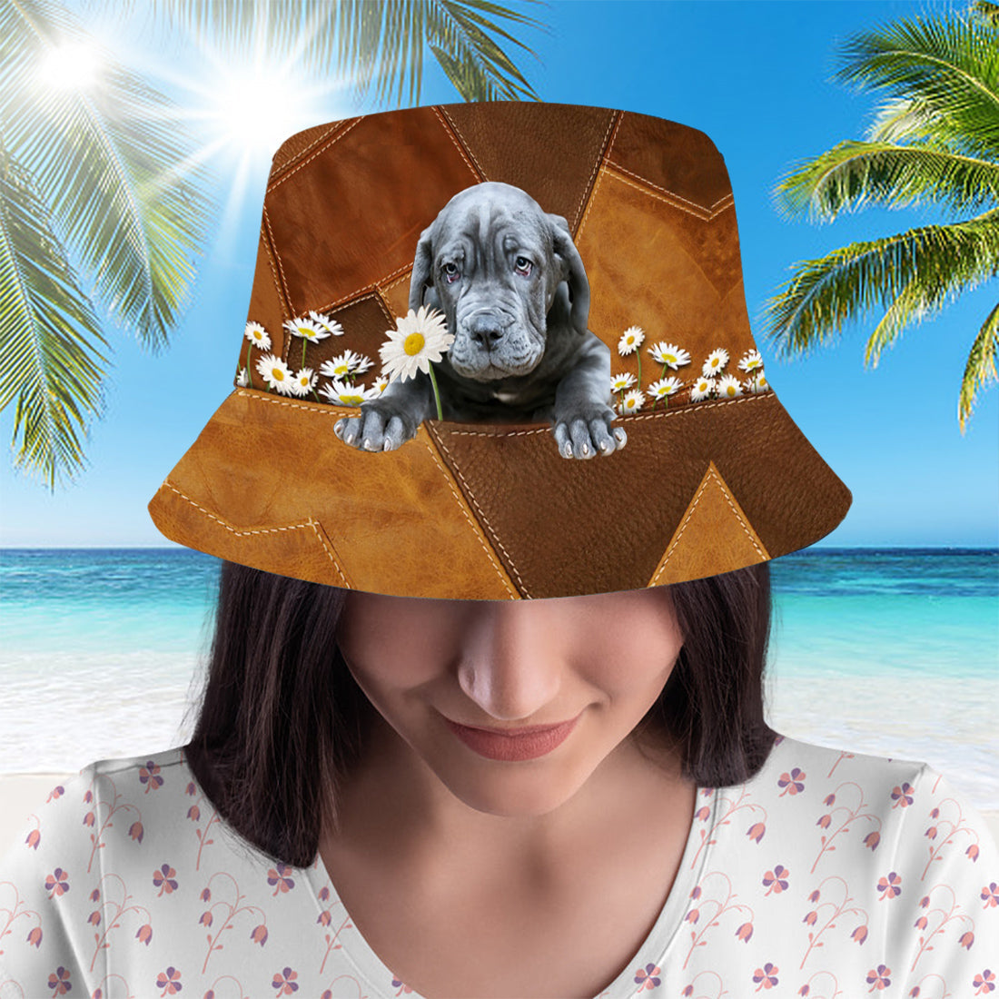 Mastiff Holding Daisy Bucket Hat
