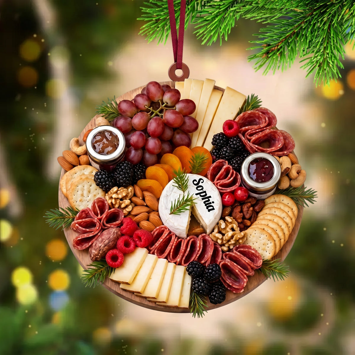 Personalized Christmas Charcuterie Board Ornament, Wine Ornament Hostess Gift, White Elephant Exchange for Foodies, Cheese Lover